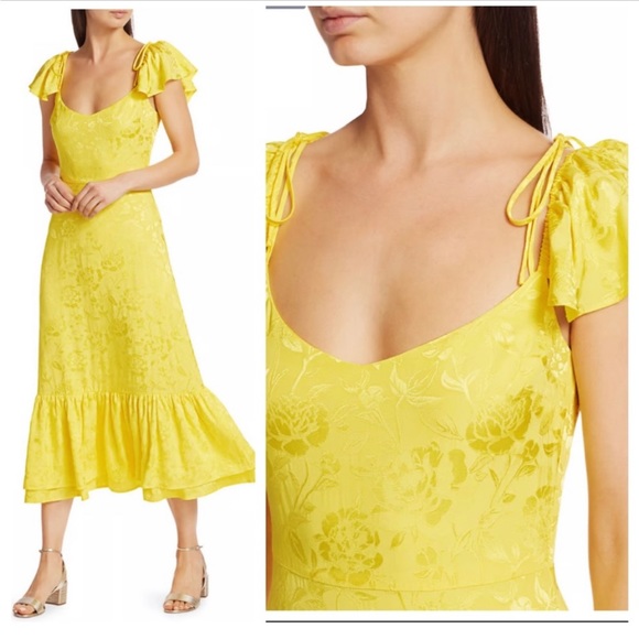 NWT Staud Marwa Midi Dress size 4 Jacquard Floral Flutter Sleeve - Picture 5 of 7